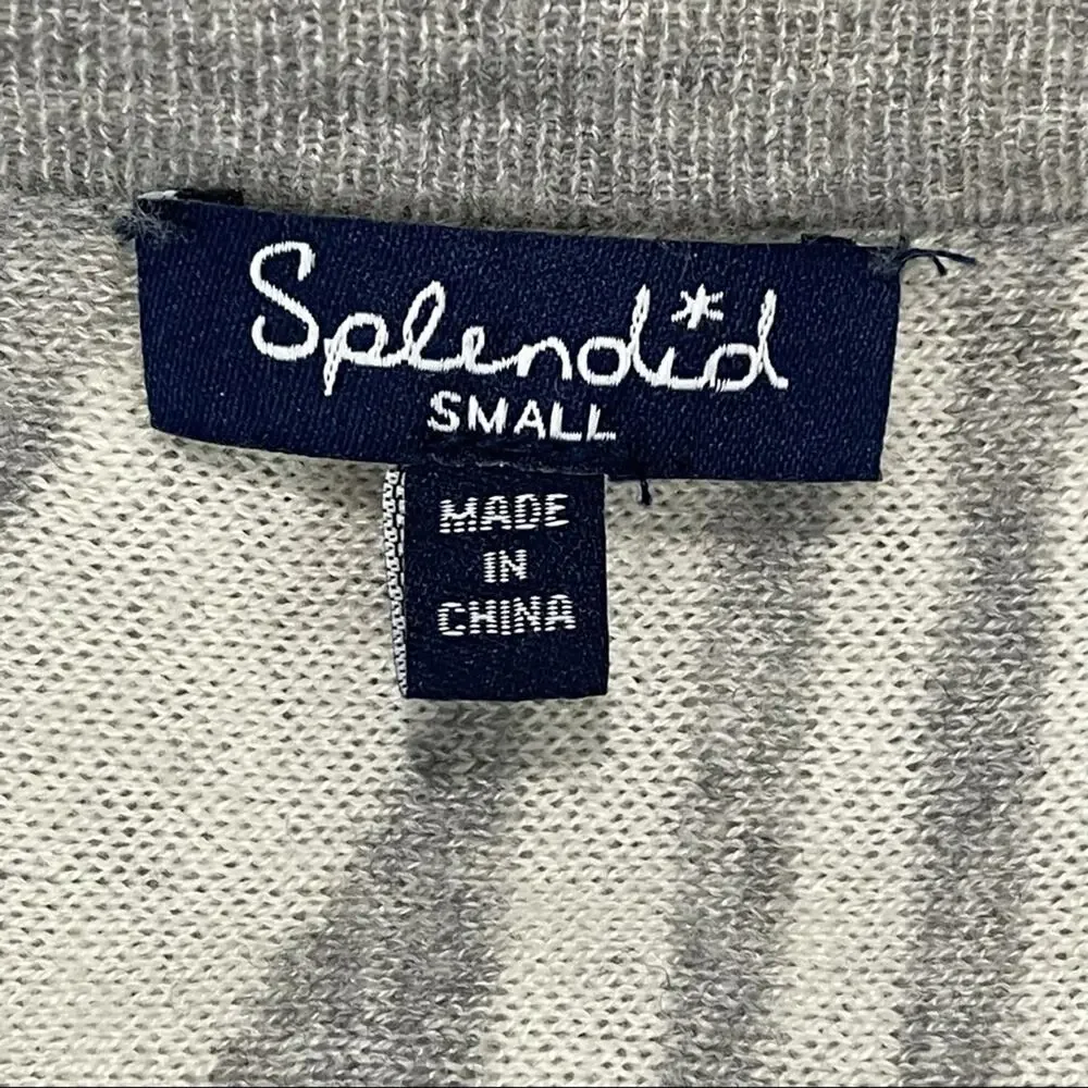Splendid Poncho Grey White Striped Longline Wool Cashmere Size Small